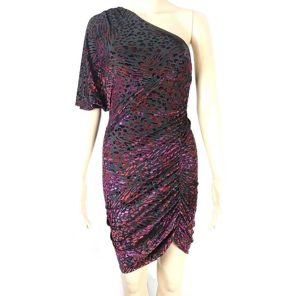 Moda International Dress Velvet One Shoulder Sleeve Leopard - Picture 1 of 11